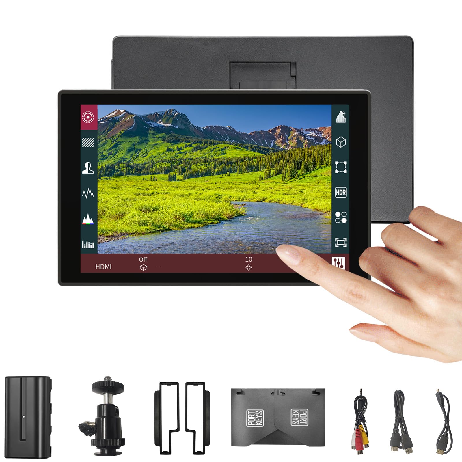 Portkeys HD7T - Monitor de campo para cámara de 7 pulgadas, 1000 nit, pantalla táctil de alto brillo, con teclas de acceso rápido, compatible con DSLR con batería S0NY NP-F550