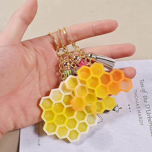 Miniatura 7 de Kits de resina de silicona con forma de panal de abeja moldes colgantes de silicona con borlas de llavero, pasadores de tornillo de ojo para llavero
