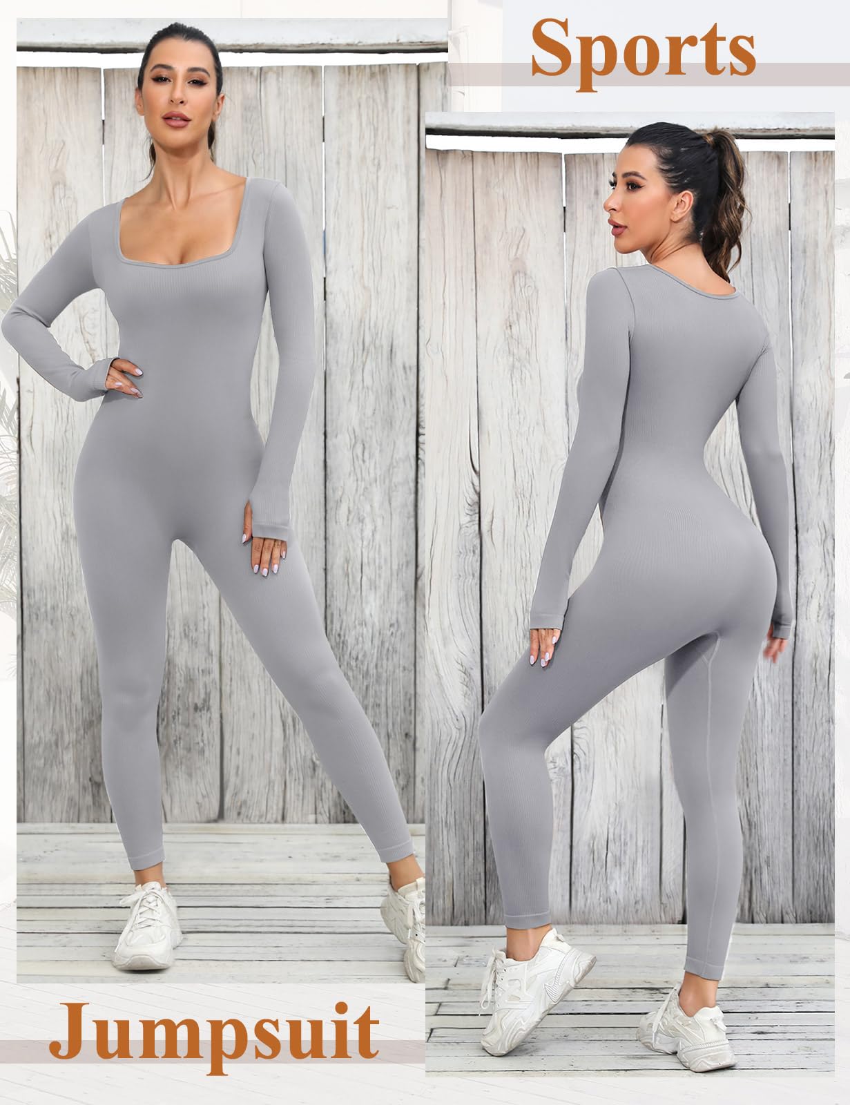 UMIPUBO Tuta Intera Donna Yoga Jumpsuit Sportiva Manica Lunga Tuta Intera Scollo U Completo Tinta Unica One Piece Palestra Leggings Slims Abbigliamento Moda Elastico Rompers Clubwear