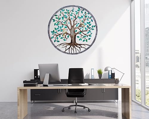 Miniatura 5 de CHINDEUISYUT Árbol de la vida - Arte de pared de metal para decoración de pared, árbol de la vida, grande, redondo, para colgar en la pared, para