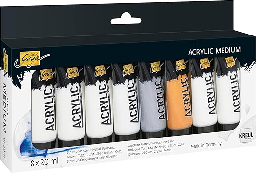 KREUL 85931 - SOLO Goya Acrylic Medium, 8 Struktur-Pasten in 20 ml Tuben, Starter-Set für einfache, dreidimensionale Kunstprojekte