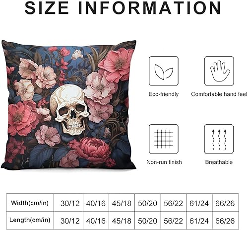 Miniatura 3 de Cojines Decorativos para Sala - Fundas de almohada con diseño de calavera negra con flores rosadas, cuadradas, suaves, de doble cara, para el hogar,