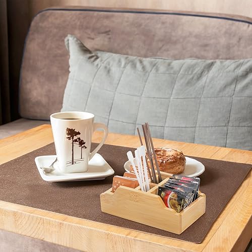 Miniatura 7 de Dicunoy Paquete de 2 soportes pequeños para paquetes de azúcar, organizador de bolsas de té de bambú, organizador de mesa de 4 secciones para