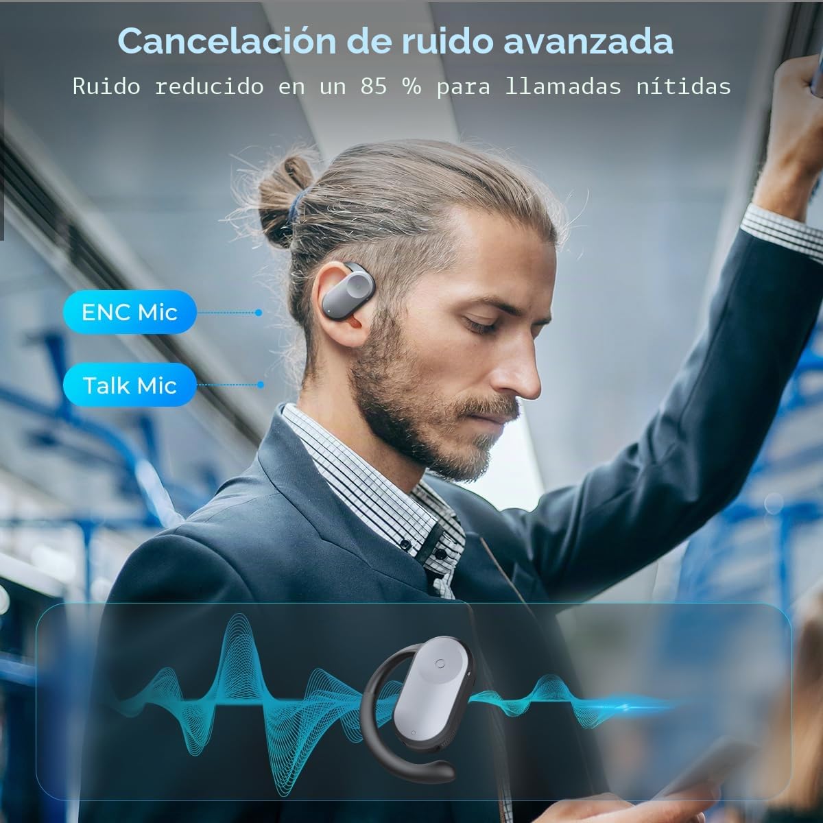 kentfaith AI Auriculares Traductores Instantáneos en Tiempo Real, 150 Idiomas, 30H Batería, Bluetooth 5.3 Diseño Abierto Cómodo, Traductor Bidireccional para Viajes/Negocios/Estudio - Negro