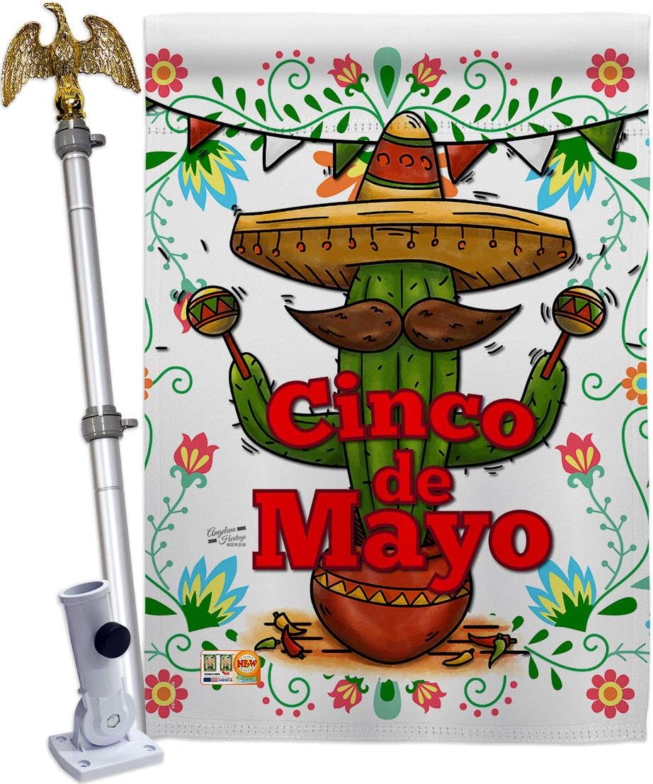 Cinco de Mayo House Flag - Eagle Set Summer Mexican Fiesta Party Cactus PinataOutdoor Summertime Sunny - Decoration Banner Small Garden Yard Gift Double-Sided Made in USA 28 X 40