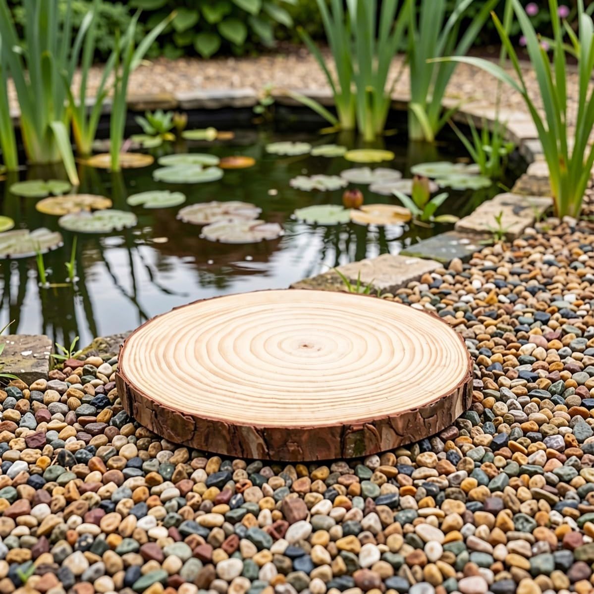 4 Pièces Pierres de Jardin Rondes Style Rondin, Bois