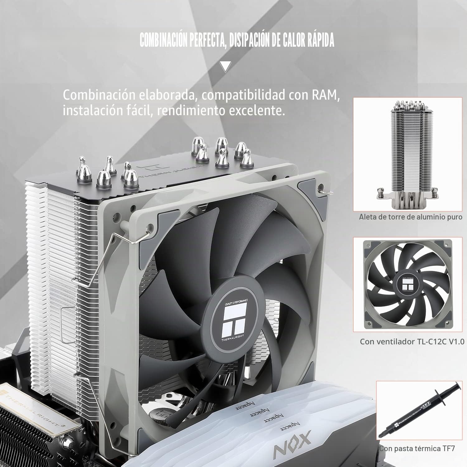 Thermalright BA120 CPU Air Cooler, 6 Heat Pipes, TL-C12C PWM Quiet Fan CPU Cooler con S-FDB Bearing, para AMD AM4/Intel 1700/1150/1151/1200, PC Cooler