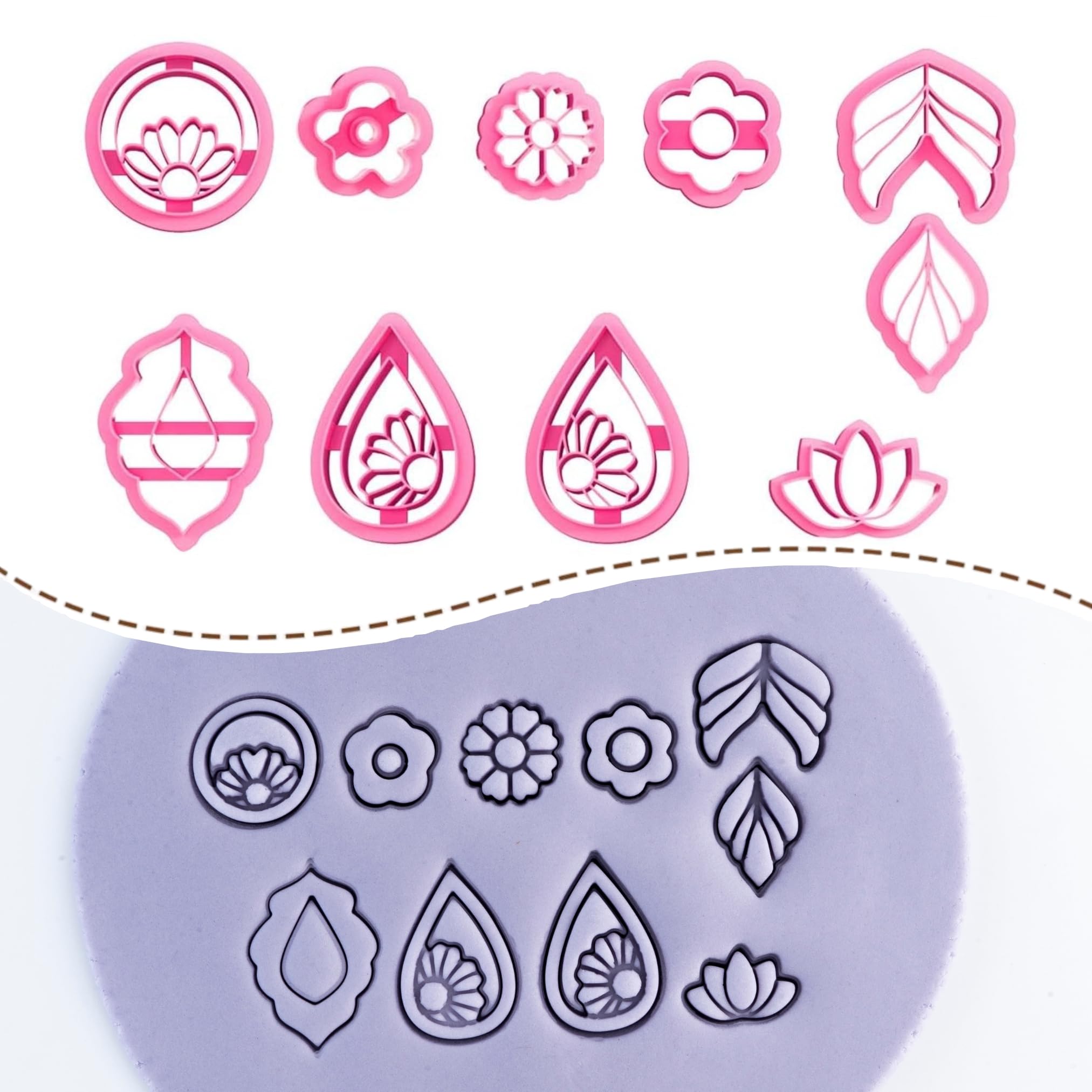 Dhanishtha | Polymer Clay Cutter | Clay Cutter | Flower Shapes Clay Cutters, Clay Earrings Making Tools,DIY, Set of 10 Designs | Color May Vary |