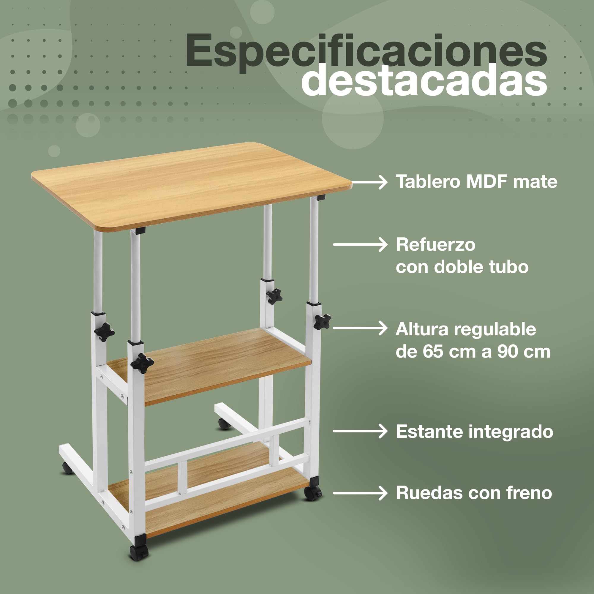 Scrivania piccola altezza regolabile e ruote-tavolo per computer 60x40 cm-tavolino ausiliario portatile per divano, letto e telelavoro-ideale per piccoli spazi