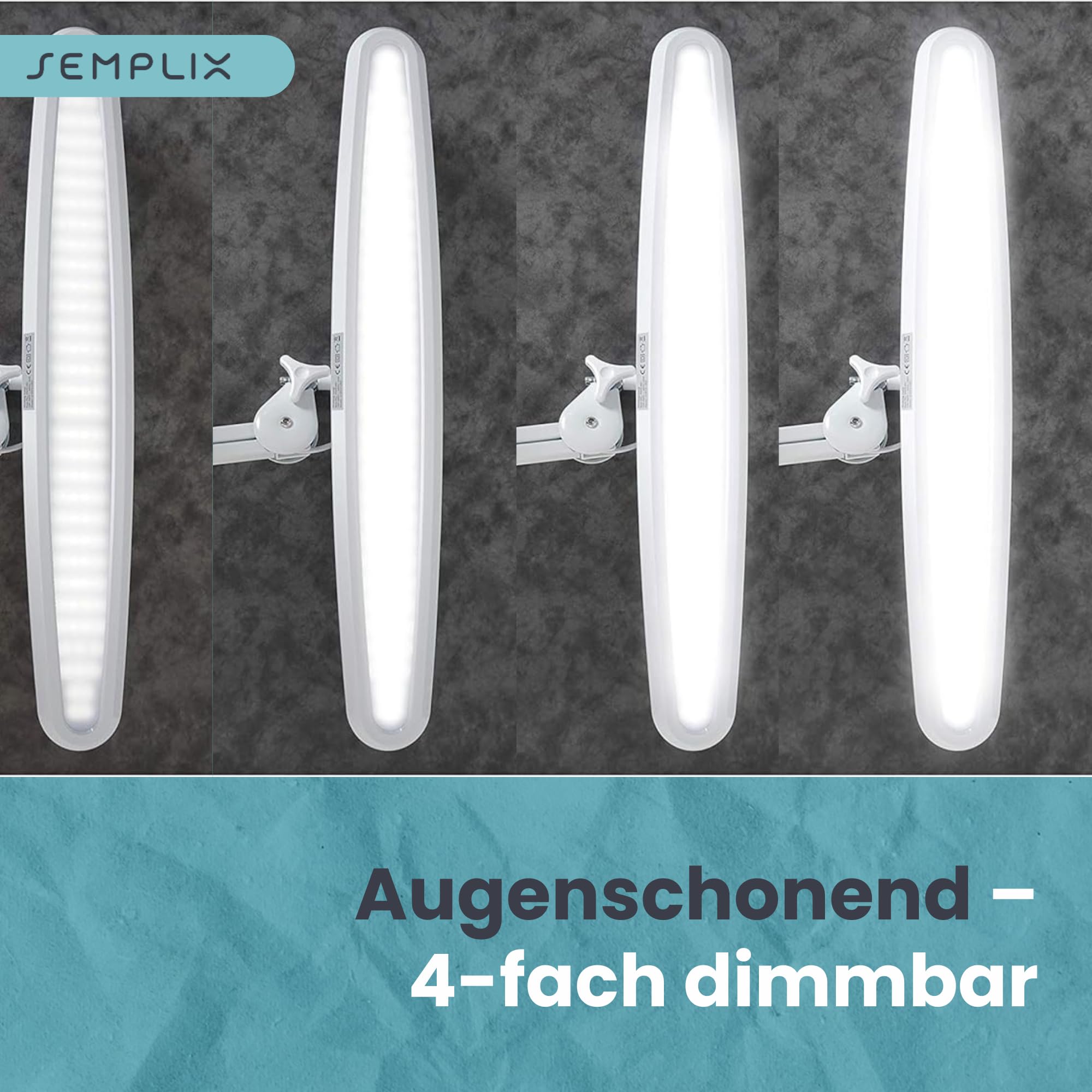 SEMPLIX LED Arbeits-Lampe Weiß: (117 PCS LED, 4fach dimmbar) Mit Tischstandfuß und -Klemme, höhenverstellbarem Lampenarm