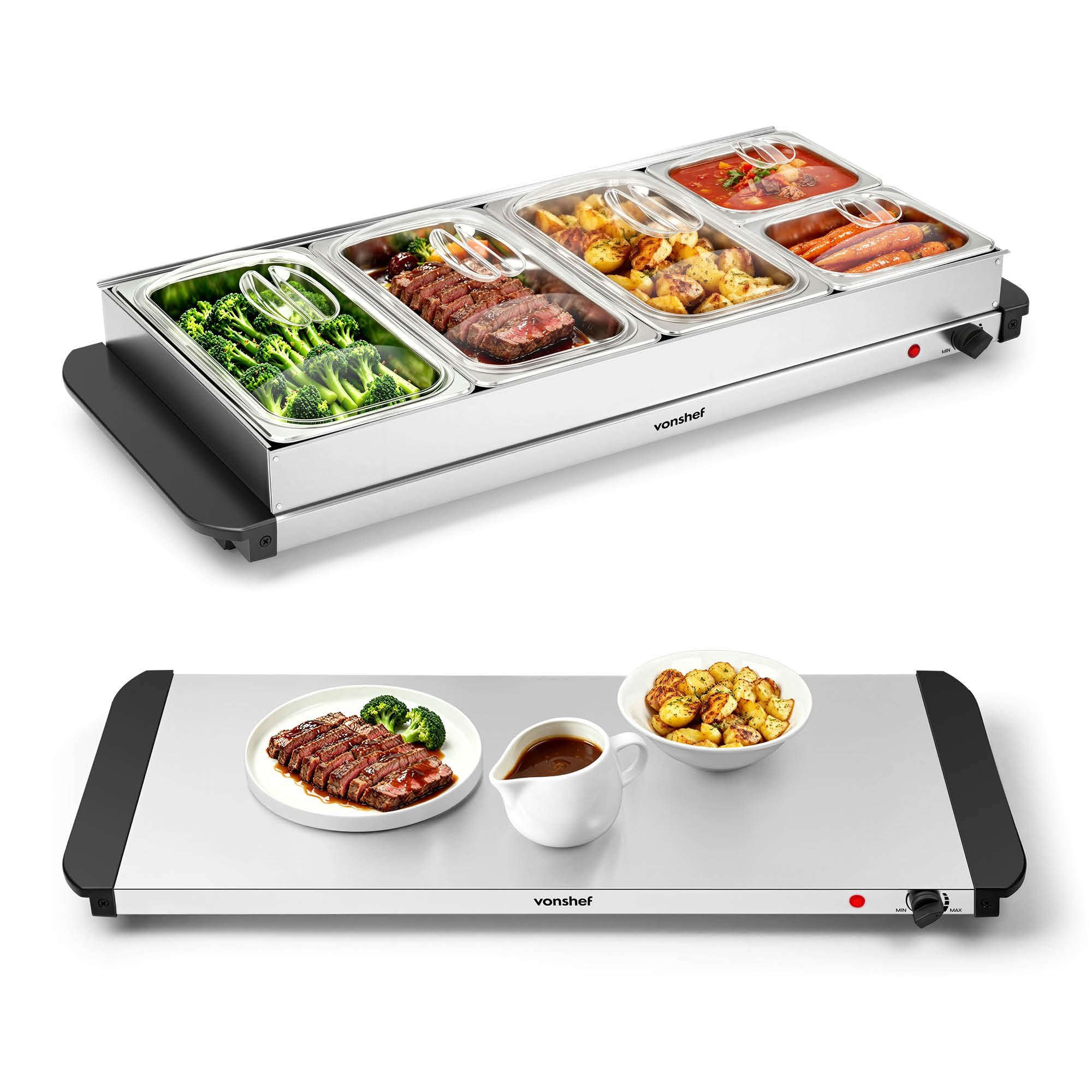 Vonshef Food Warmer 5 Tray – 9.6L Table Top Electric Buffet Server, 400W