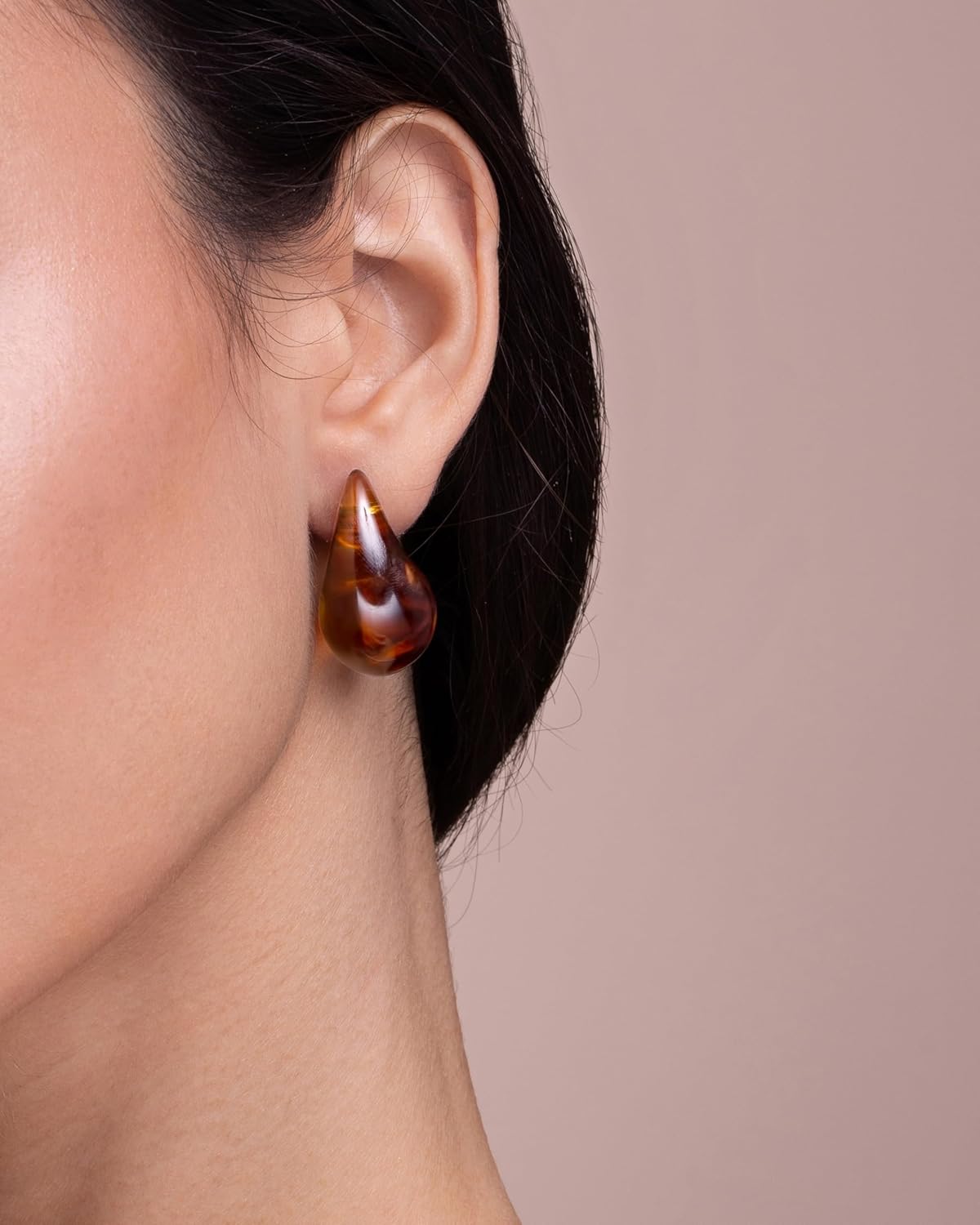 Brown Teardrop Water Drop Oval Chunky Colored Resin Tigers Eye Gemstone Statement Earrings for Women by SNGIA, Bold Drop Handmade Exaggerated Irregular Trendy Bohemian Stud Jewelry Gifts, Unique Dangling Baroque Stone Summer Beach Fashion Accessories, Round Vintage Thick Circular Nickle Free Huggies Hoop Earring. - Image 3