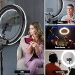 NEEWER 18"/45cm Ring Light Kit [New Version], 55W 5600K Dimmable LED Ringlight with Tripod Stand Phone Holder for iPhone Selfie Makeup Lash Tattoo Studio Photo Video Recording Studio Lighting, RL-18