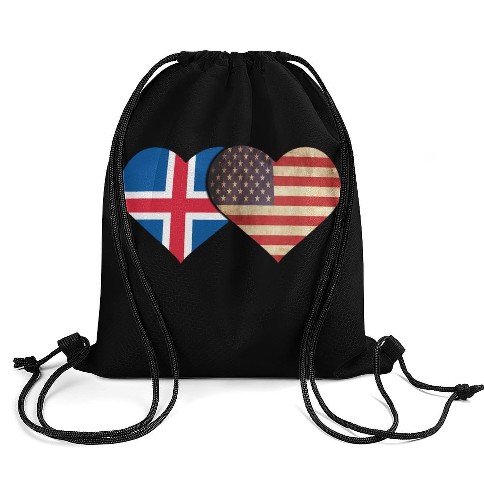 Iceland Flag And American Flag Drawstring Backpack Durable Sport Gym Bags Daypack for Men Women 35 * 42cm
