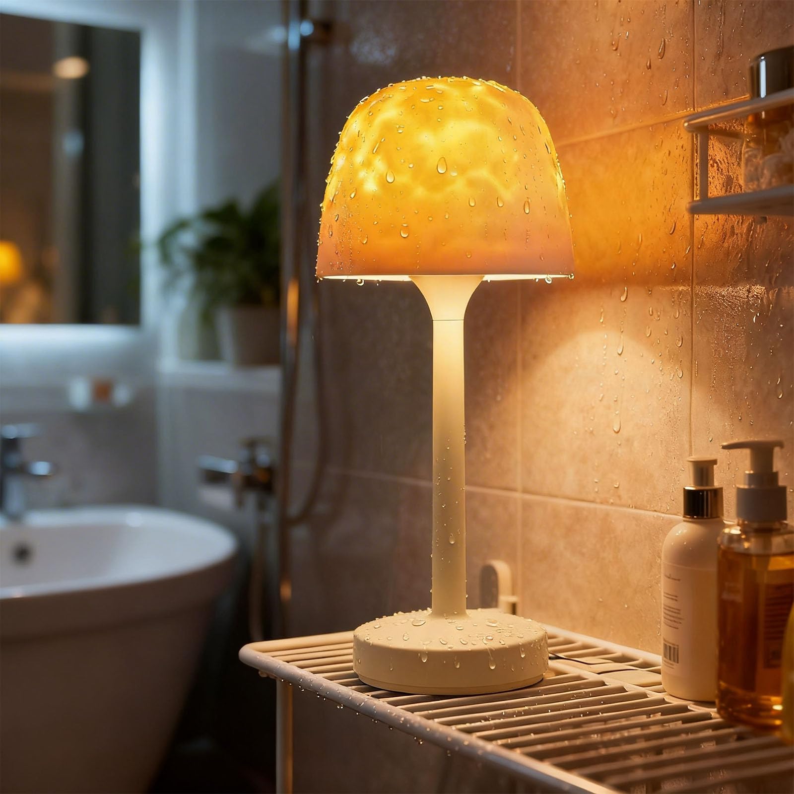 Waterproof Shower Lamp Cordless, Rechargeable Shower Light with 16 Color Ocean Wave Lights Projector, Rechargeable Bathroom Lamp with Touch & Remote Control,Spa-Like Mood Light for Bathtub/Shower — image 1
