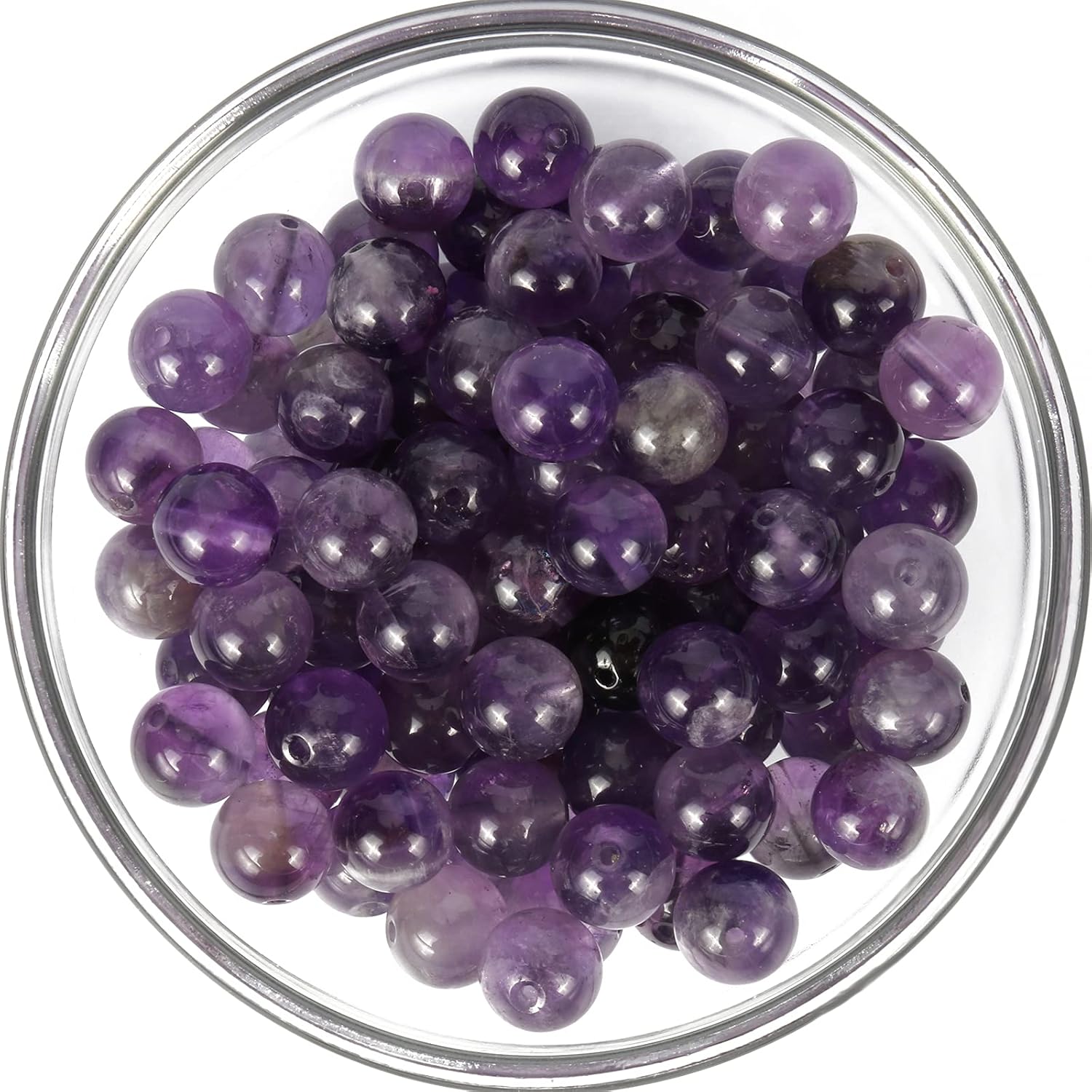 100Pcs 8mm Natural Smooth Amethyst Beads Round Loose Stone Beads for Jewerly Making with Crystal Stretch Cord Amethyst 8mm