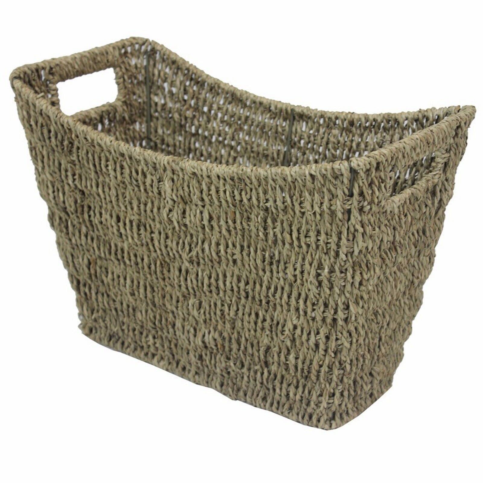 Sarrah Little Store Brown Seagrass Newspaper Magazine Baskets With Handles - Stylish Curved Design - Multipurpose Organiser Storage Holder Box Rack - Wicker