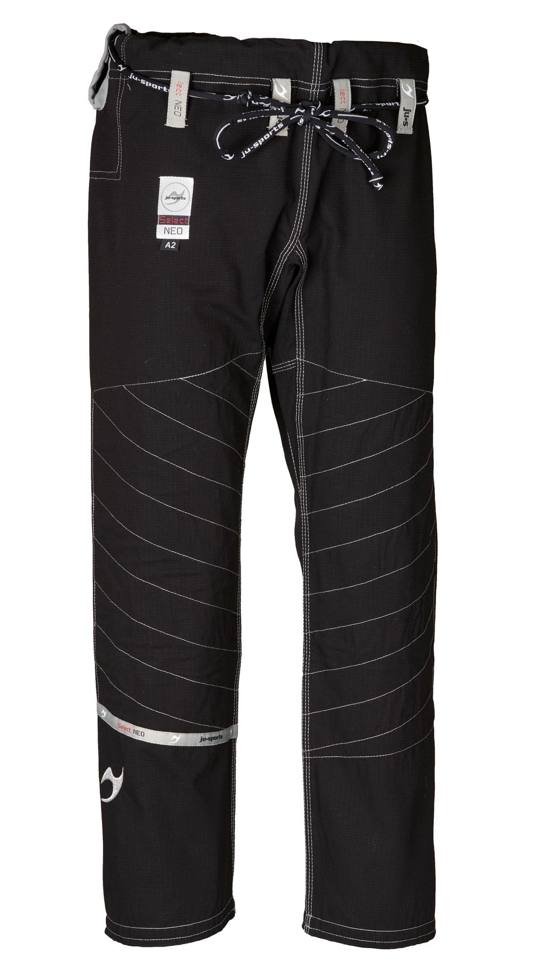 Ju-Sports BJJ Hose A2H Select Neo Schwarz I Jiu Jitsu Hose mit Schnürbund mit elastischer Kordel & Langer Knieverstärkung I 100% Baumwolle & dichtes Rip-Stop Gewebe