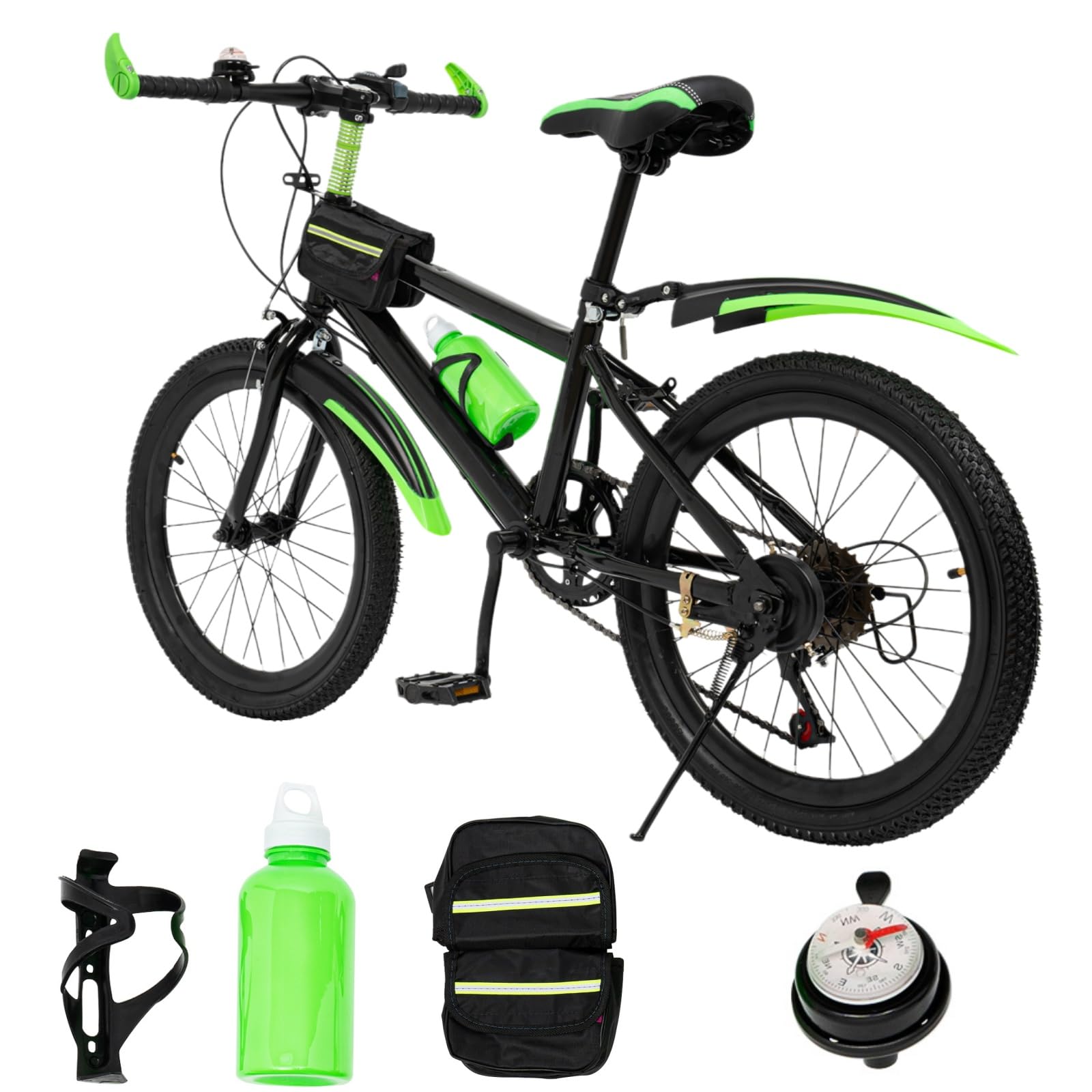 Bicicleta de montaña de 20 pulgadas para niños y niñas, con cambio de 7 marchas, altura ajustable para niños de 8 a 13 años, capacidad de carga de 85 kg, 85 % premontada