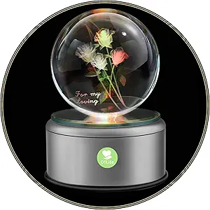 Music Box 3D Rose Crystal Ball with Colorful Rotating Led Lights, 18 Different Melodies Musical Crystal Globe, Birthday Anniversary Valentines Day Christmas Gifts for Women Mom Wife Girl Her