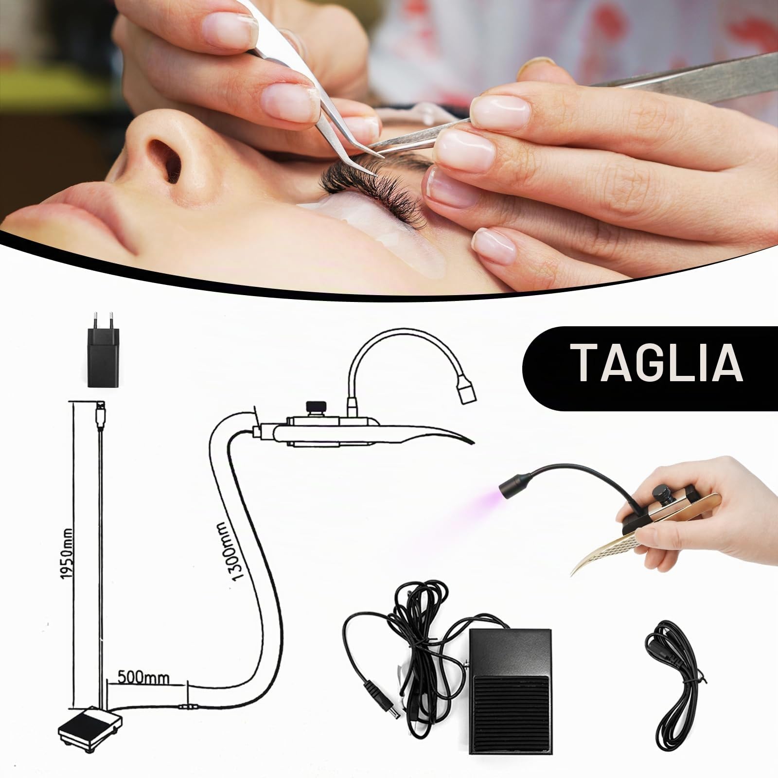 Lampada Per Ciglia, Lampada Per Ciglia 1,8W Lampada UV Portatile Per Fotopolimerizzazione Lampada Per Extension Ciglia Con Interruttore A Pedale Pinzette Collo Cigno Polimerizzazione In 1-3 Secondi
