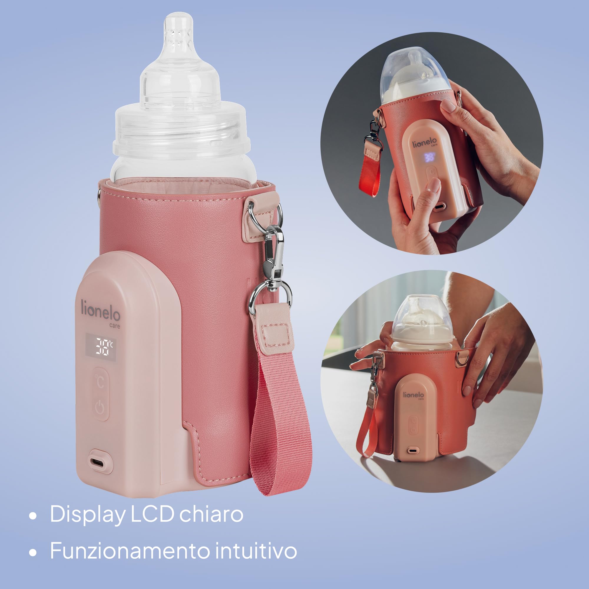 LIONELO Thermup Go Evo Scaldalatte Portatile per biberon per Neonati, Mantiene Liquidi caldi, 5 Temperature operative da 38 a 50°C Ricarica USB-C, Fino a 9 Ore di Funzionamento