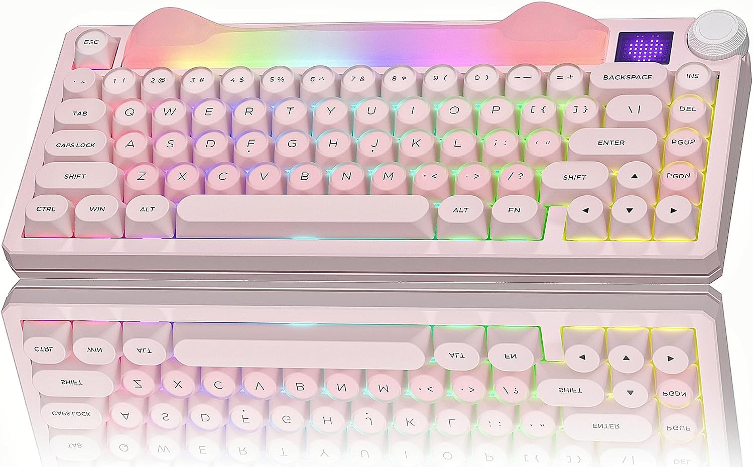 Womier K80 75% Wireless Mechanical Keyboard with Screen and Knob Keyboard | Pink Cat Creamy Bluetooth Gaming Keyboard,RGB/Hot Swappable/PBT Keycaps,QMK/VIA Programmable for Mac/PC,Pink