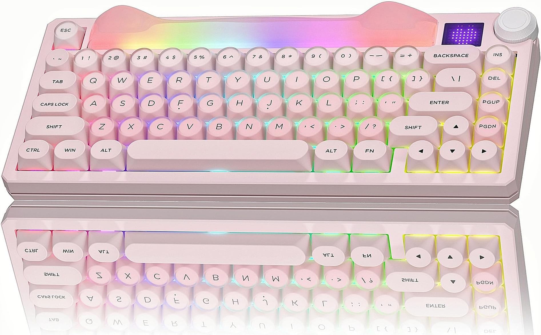 Womier K80 75% Wireless Mechanical Keyboard with Screen and Knob Keyboard | Pink Cat Creamy Bluetooth Gaming Keyboard,RGB/Hot Swappable/PBT Keycaps,QMK/VIA Programmable for Mac/PC,Pink
