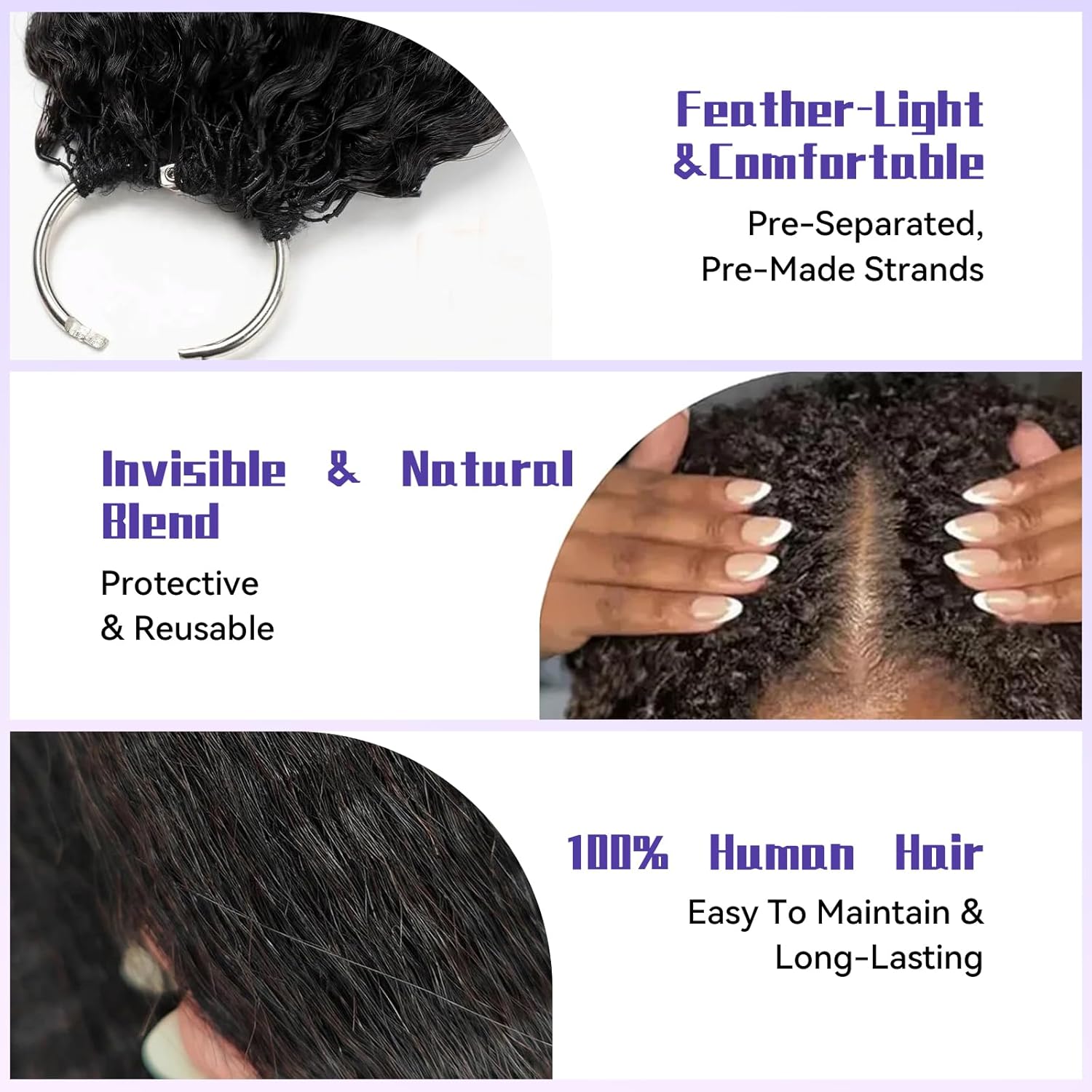 Kinky Straight Feather Crochet Human Hair Extensions Crochet Bundles for Black Women,Pre-Separated Human Crochet Hair Yaki Wavy Invisible Crochet Hair Natural Black Color 50G 18"