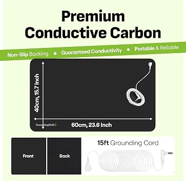 GroundingWell - Grounding Mat for Feet with 15ft Cord, 50K Ohm Resistor, Carbon Layer - Ground Mat for Work, Sleep, Comfort, Wellness Support