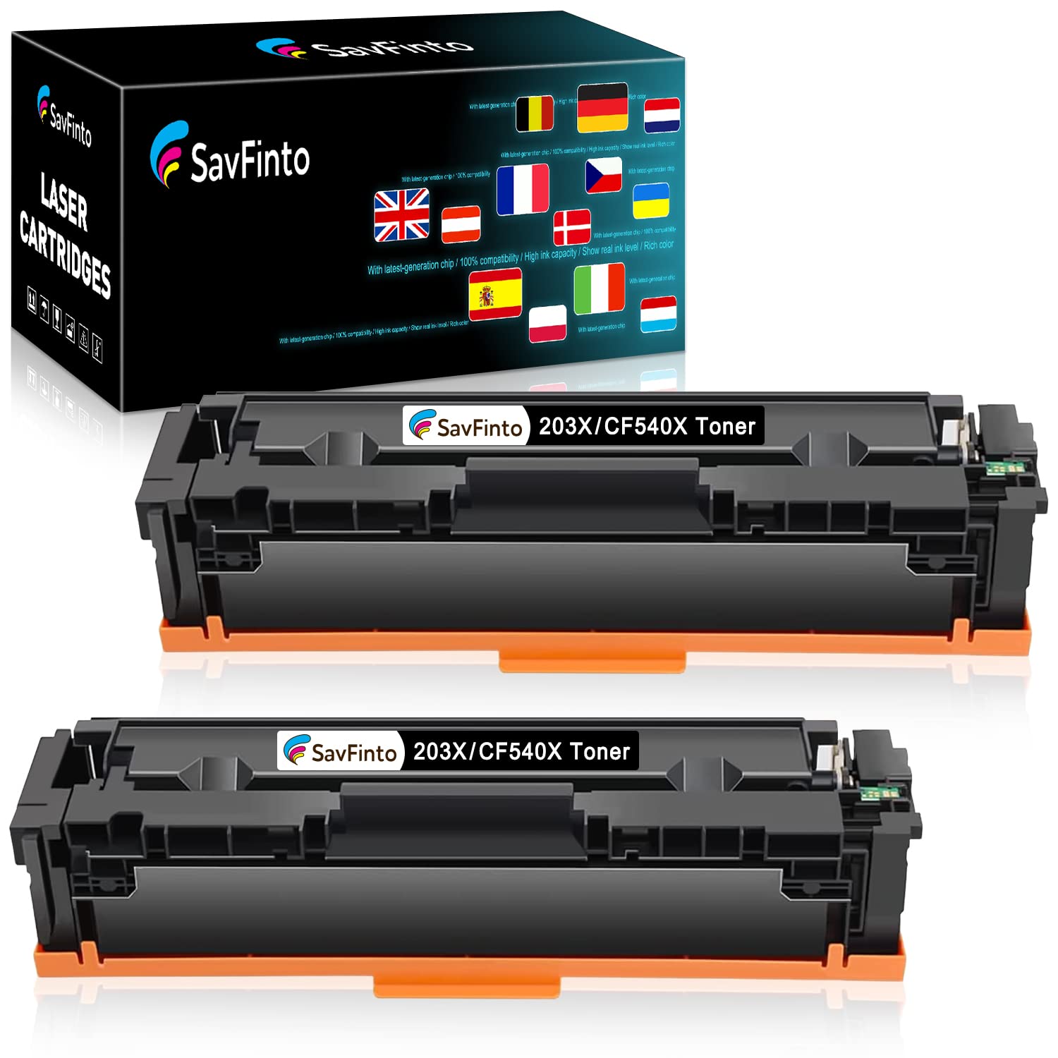 203X Black Toner Cartridges Replacement for HP CF540X CF540A 203X 203A Toner Compatible with HP Color Laserjet Pro MFP M281fdw M281fdn M280nw M254dw M254nw M254dn (2 Black)