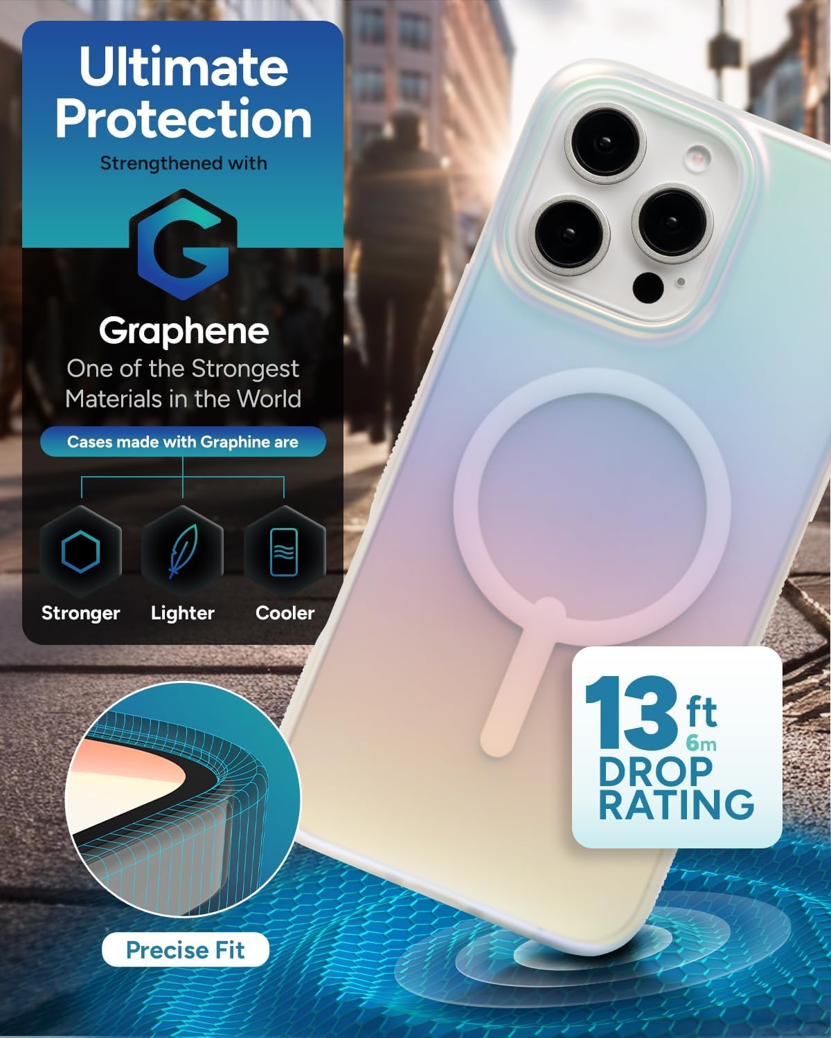 ZAGG Milan Snap Case for iPhone 16 Pro Max - Color Changing Finish, MagSafe & Wireless Charging Compatible, 13ft Drop Protection, Graphene Reinforced, Eco-Friendly, Matte Iridescent