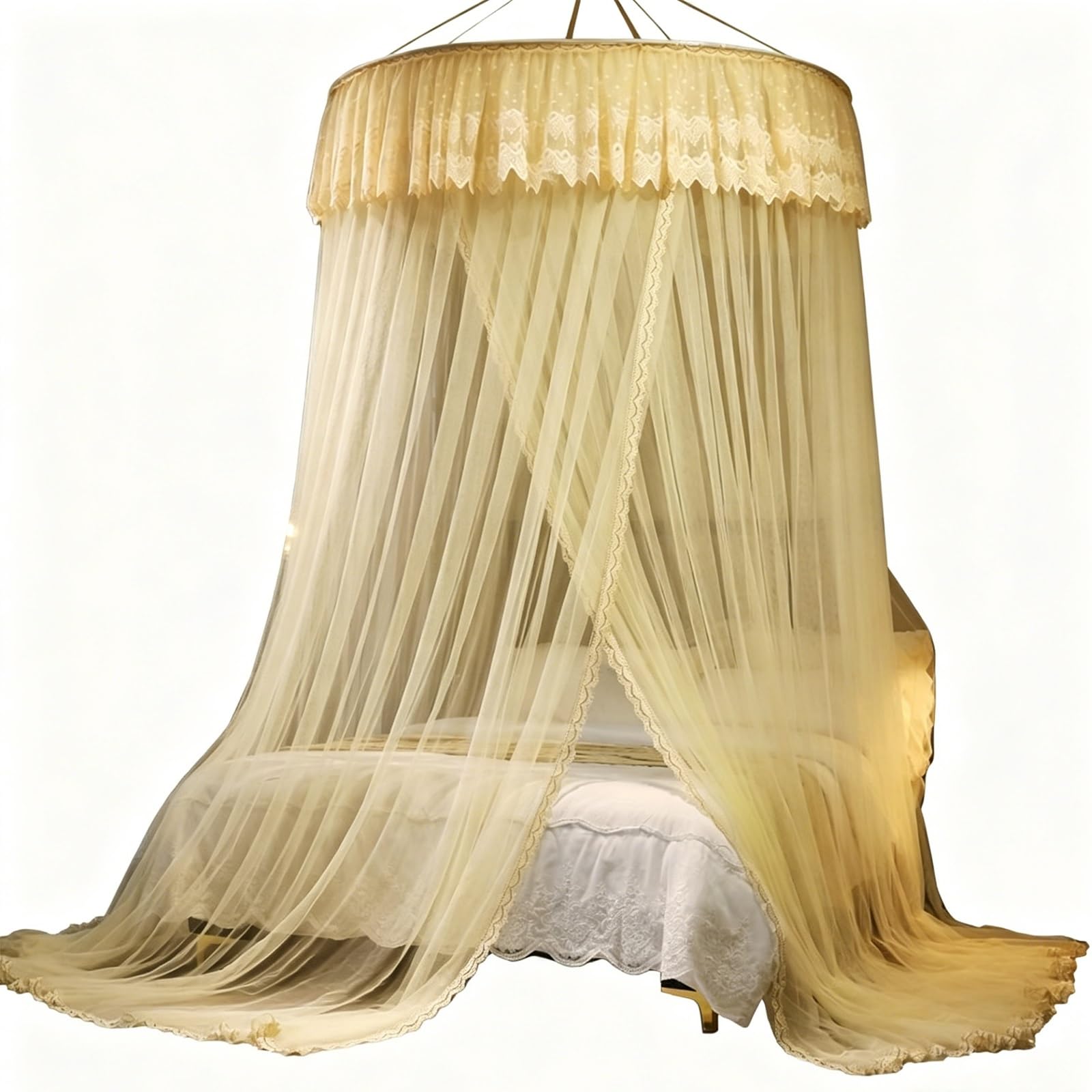 SARKEY Tulle Mesh Round Bed Canopy,Floor-standing Mosquito Net,Romantic Curtain,Lace Tent,Large Space,Princess For Girls,Ceiling,for Women Adults Bedroom Decoration