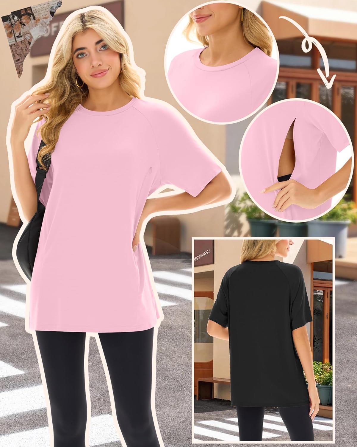 4 Pack Women Nursing T-Shirts for Breastfeeding Maternity with Hidden Zipper Oversized Summer Short Sleeve Tops