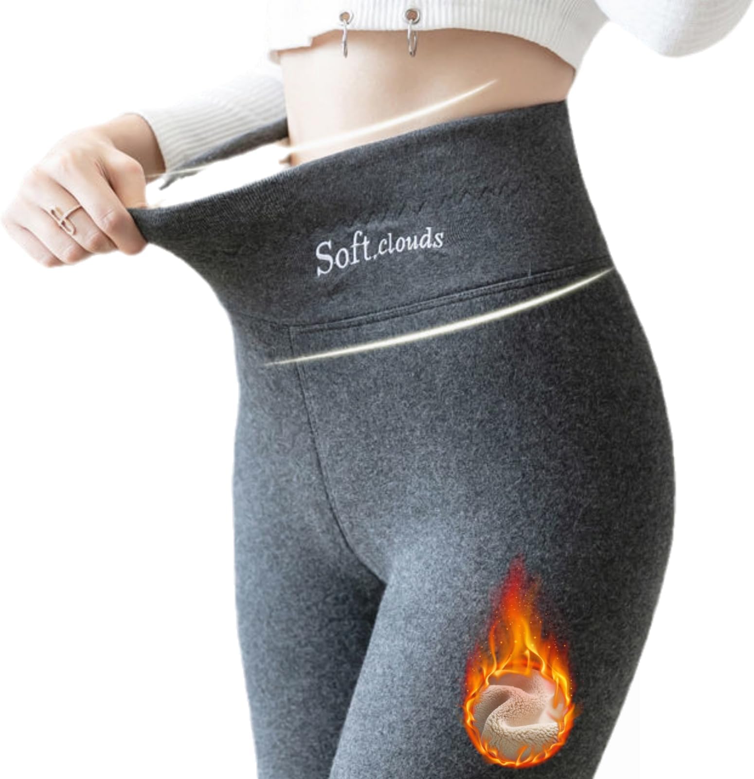 Fleece Lined Leggings Women, Slim Winter Leggings Soft Clouds Casual Warm Winter Solid Pants Tights for Women
