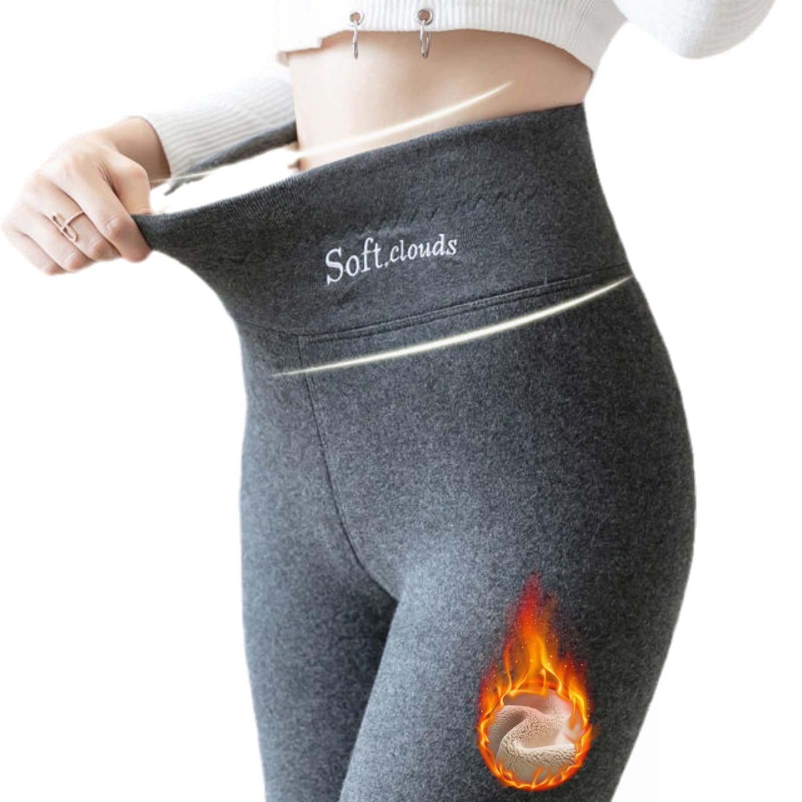 Fleece Lined Leggings Women, Slim Winter Leggings Soft Clouds Casual Warm Winter Solid Pants Tights for Women