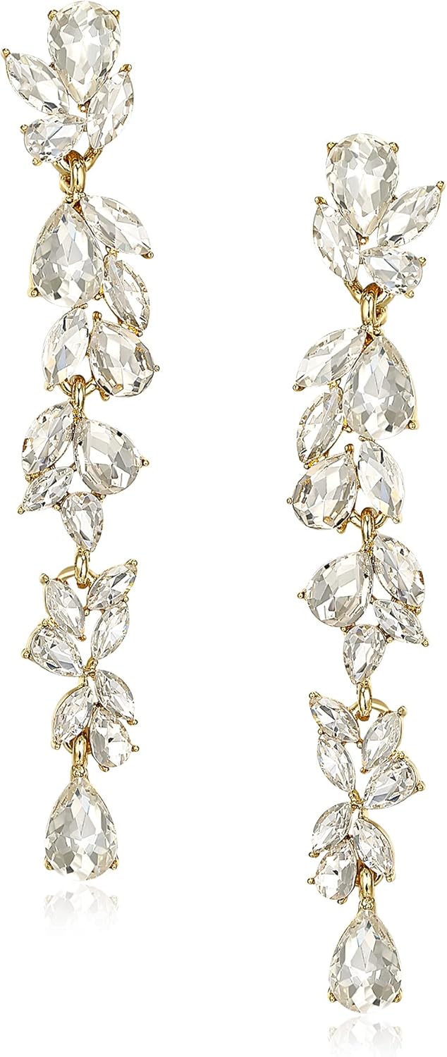EVER FAITH Wedding Rhinestone Crystal Chandelier Earring for Women Brides, Art Deco Marquise Teardrop Bridal Long Dangle Drop Earrings for Prom