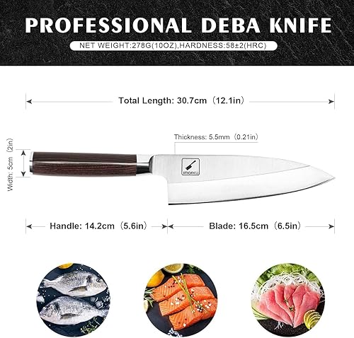 Miniatura 3 de imarku Cuchillo Deba de 7 pulgadas, cuchillo de sushi ultra afilado, cuchillo de cocina japonés definitivo con bisel único de acero inoxidable,