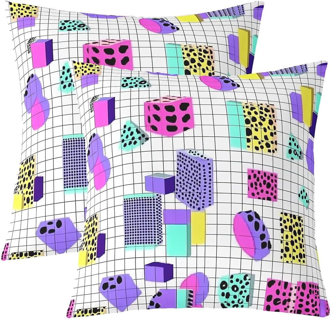 Set of 2 Retro 80s Pillow Covers 24x24,Abstract Geometric Throw Pillow Covers Urban Modern Design Circles Triangle Cushion Covers Colorful Pop Art Inspired Decorative Pillow Covers for Boys Child