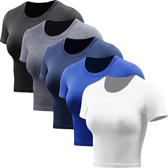 CADMUS Womens Dry Fit Crop Top Yoga Short Sleeve Shirts Crew Neck Athletic Running Tee 3 Pieces