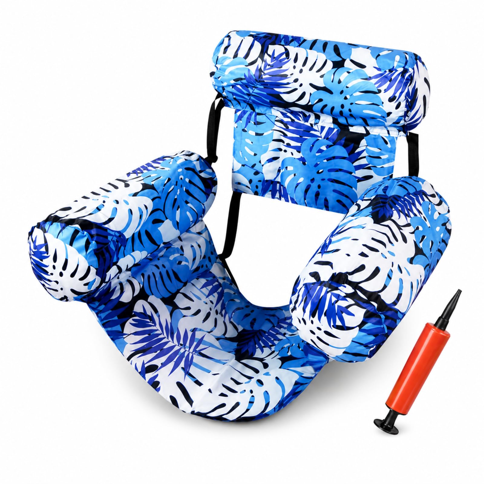 Inflatable Pool Chair, 1 Pack Floating Pool Chair for Adults with Hand Pump, Oxford Fabric Pool Hammock Float with Adjustable Backrest & Armrests, Foldable Water Lounge Chair for Pool, Beach, Lake & H