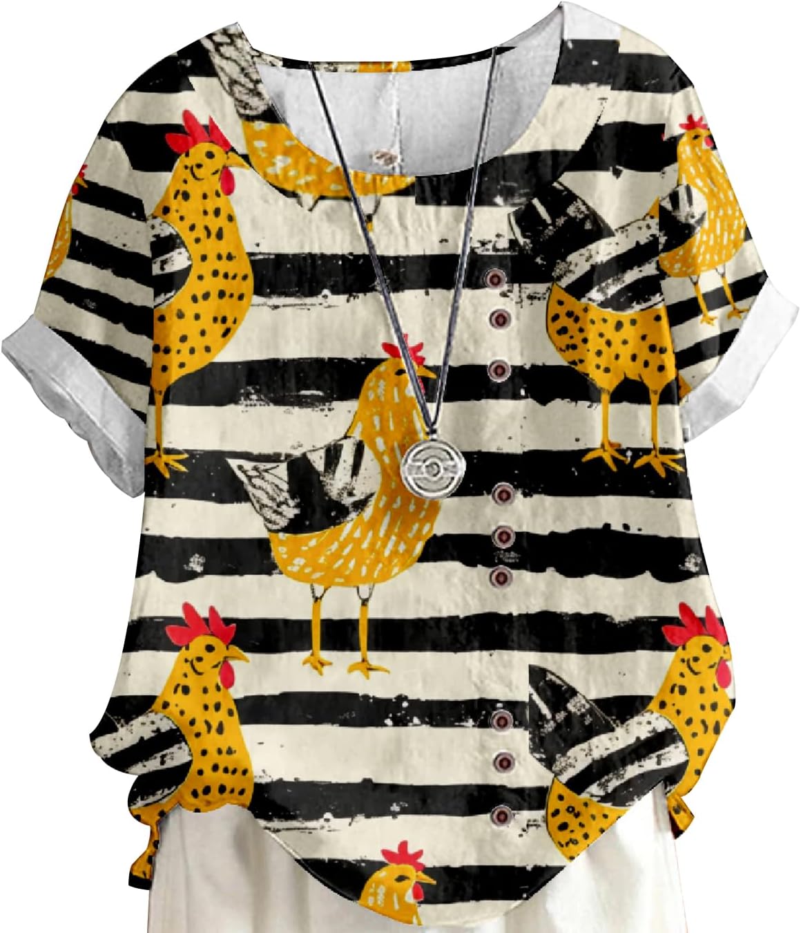 MARSVOVO Summer Button Up Shirt Women Multicolor Fashion Bohemian Print Plus Size Roll Up Short Sleeve Loose U Neck