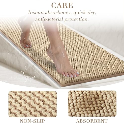 Miniatura 5 de BSICPRO Juego de 2 alfombras de baño de felpilla antideslizantes, gruesas, suaves, absorbentes, bohemias, lavables a máquina, accesorios de