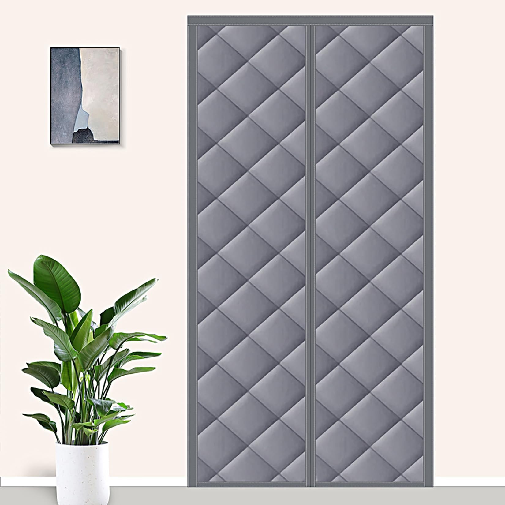 WLWLEOInsulated Door Curtain Magnetic Closure Thermal Door Cover Winter Thicken Cotton Windproof Door Curtain, Self Sealing Screen Door, Keep Warm Winter& Cool Summer,Gray,Fits Door Size 36x 80