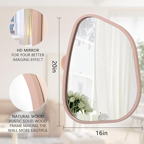 Miniatura 150 de Espejo de pared irregular de 26 x 18 pulgadas, espejo de baño grande asimétrico con marco de madera, espejos decorativos artísticos modernos