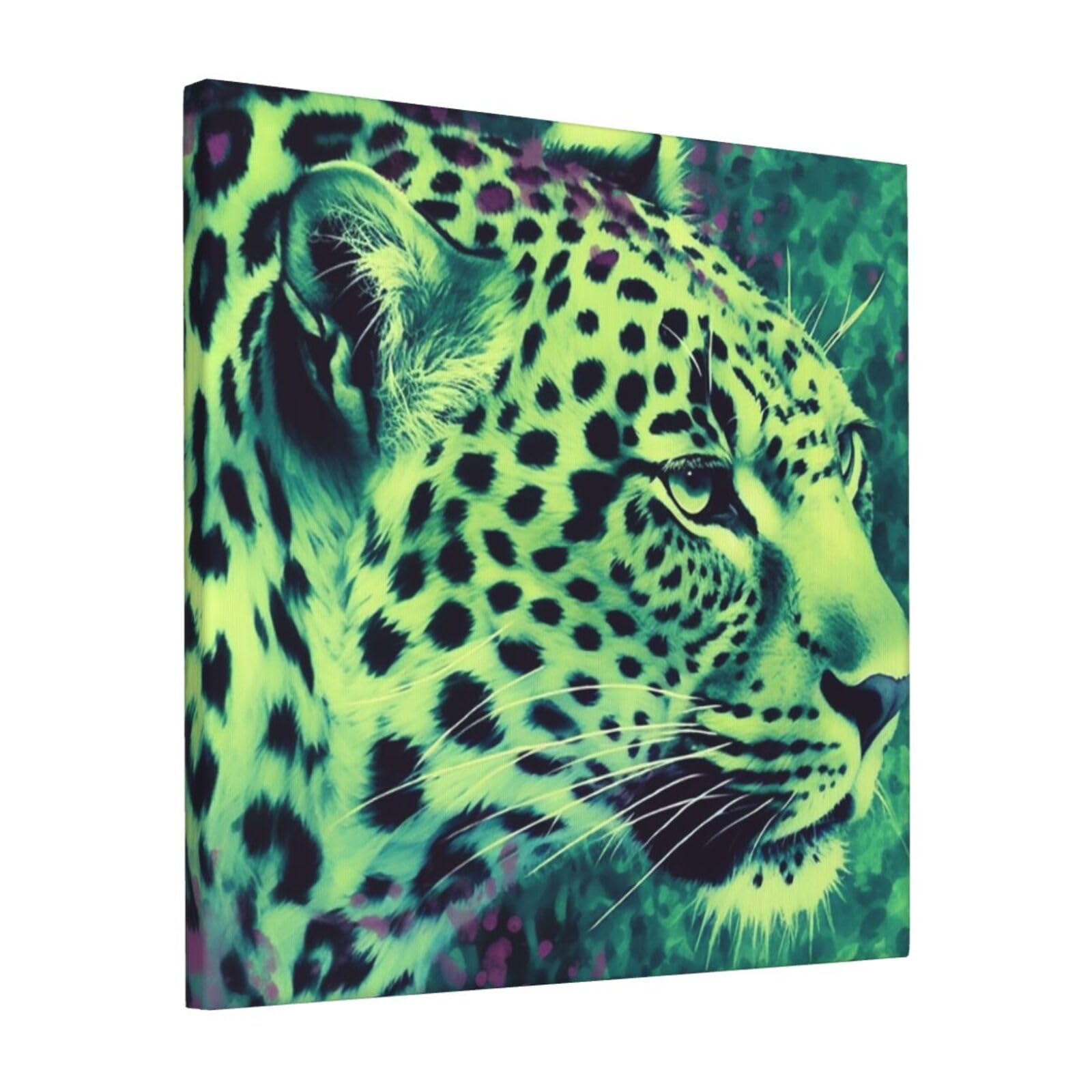 FodPand Green Leopard Canvas Wall Art for Living Room Wall Decor 12"x12" Modern Artwork Painting Pictures Hanging Canvas Prints Aesthetic Wall Art for Bedroom Bathroom Office Wallart Decor