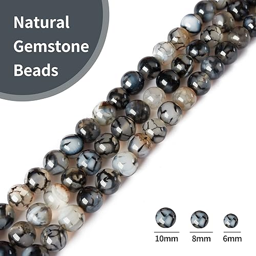 Miniatura 4 de 100 cuentas de ágata de vena de dragón blanco de 0.315 pulgadas (0.315 in), cuentas de piedras preciosas naturales redondas sueltas para