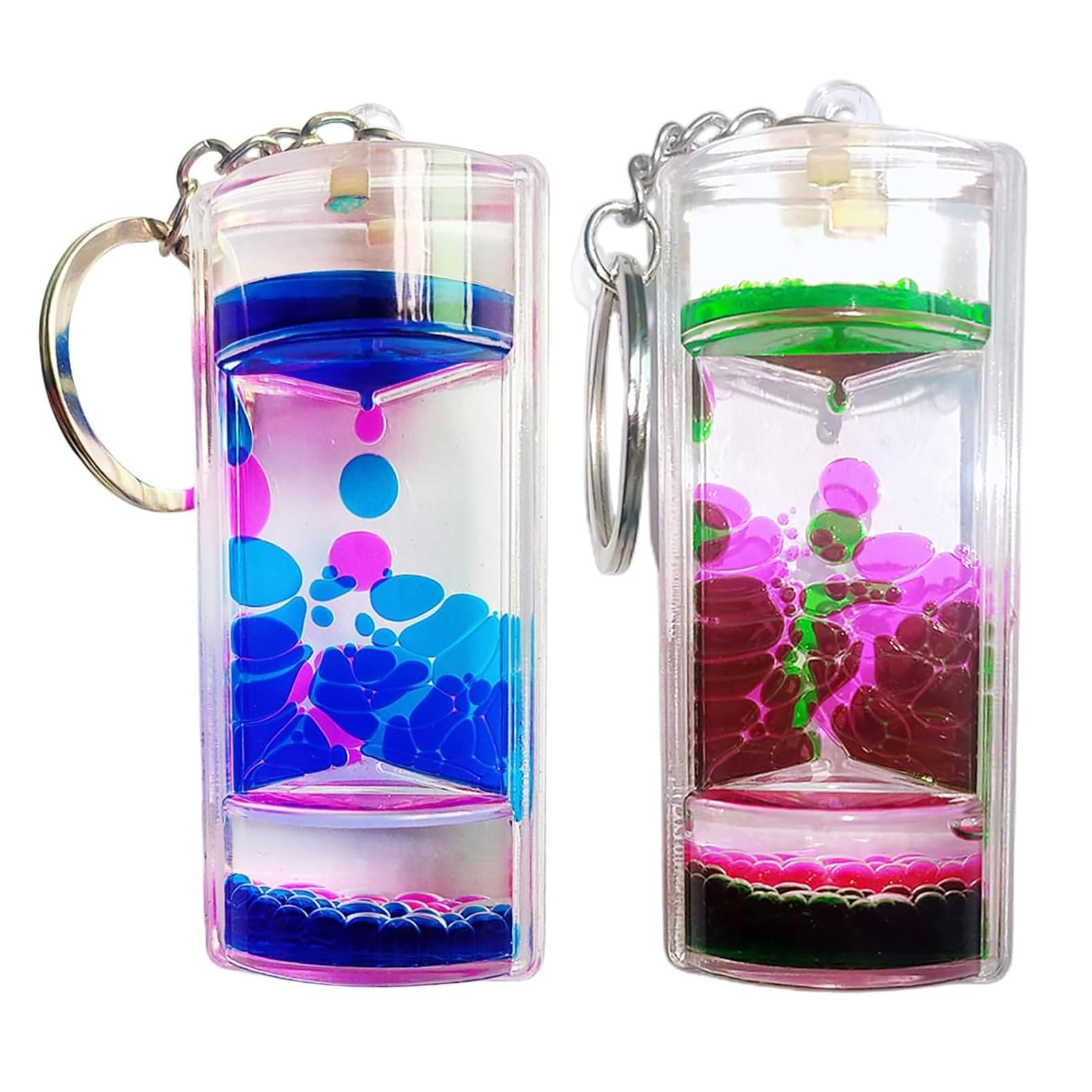 Liquid Motion Timer Keychain Creative Charm Keyrings Sensory Toy Liquid Hourglass Bubble Pendant Keychain Car Key Chain Handbag Decoration Accessories for Kids and Adults (F-2 PCS)