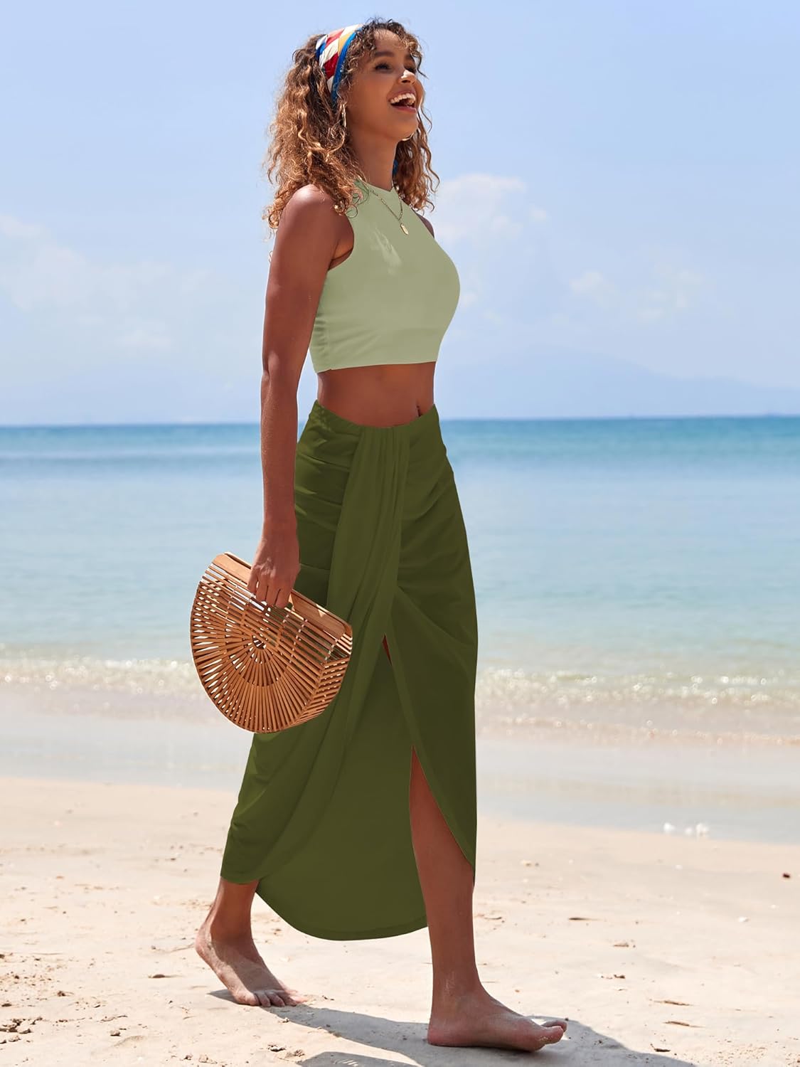 ZAFUL Women's Casual Sleeveless Summer Two Piece Outfits Crop Top and Side Split Draped Ruched Maxi Skirt Set Solid Suiting - Image 3