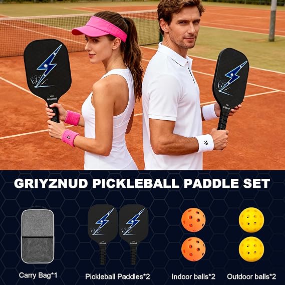 Fiberglass Pickleball Paddle Set w/Bag & Balls, Lightweight for All Skills